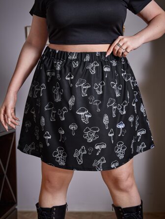 Goth Falda con estampado de seta de cintura elástica