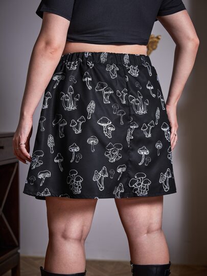 Goth Falda con estampado de seta de cintura elástica