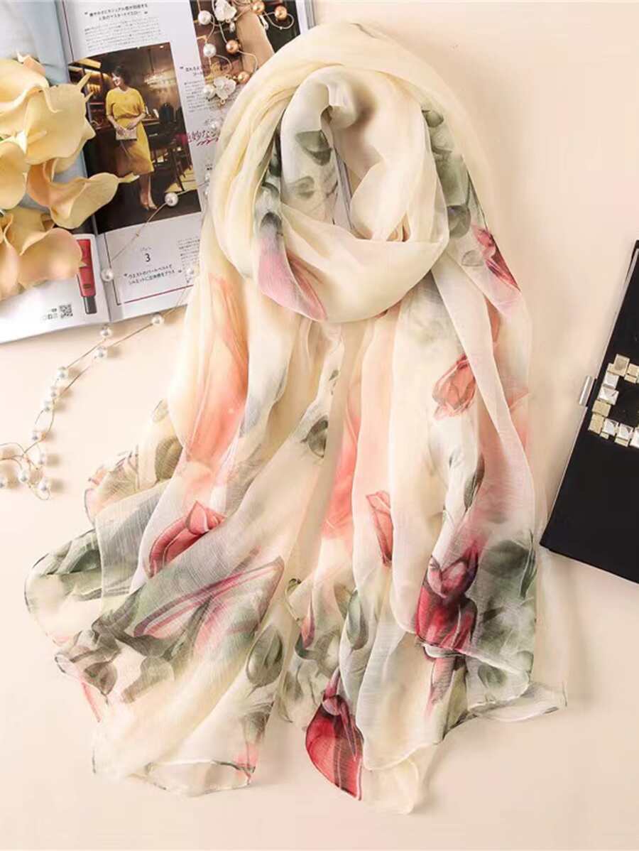 1pc Floral Print Women Scarf Elegant For All Occasions Bandana,Hair Band,Head Band Ideal For Dressing Up Your Look