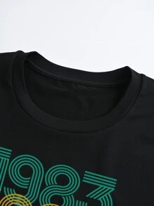 SHEIN LUNE 大碼數字圖案T恤 - 黑色 - 查看 5