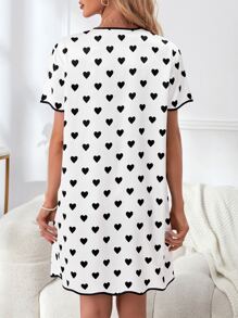 愛心圖案撞色滾邊緞面睡裙