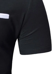 Men Button Detail Notched Neckline Tee - Black - View 3