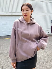 DAZY Áo hoodie dây rút hở vai họa tiết chữ, quần áo nữ mùa thu - Màu Lilac Tím - Xem 3