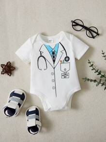 SHEIN Đứa bé trai Bác sĩ In Trang phục Bodysuit - trắng - Xem 1