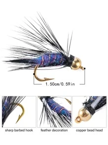 5 piezas Kit de cebo para moscas secas de ninfa de pesca con mosca con caja de aparejos - Multicolor - Ver 8