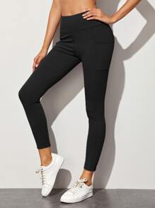 SHEIN Sport Studio Side Phone Pocket Solid Sports Leggings