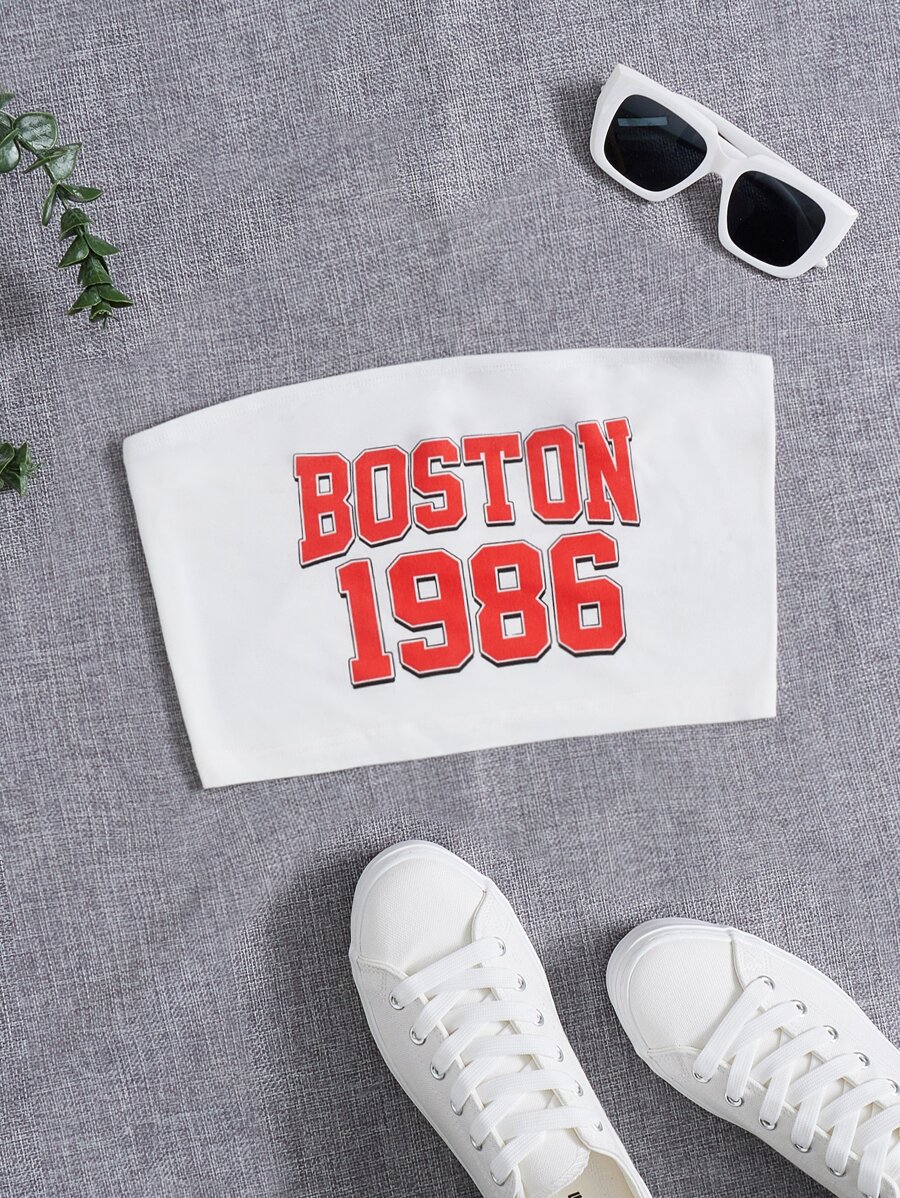 SHEIN Coolane 字母圖案短款抹胸上衣