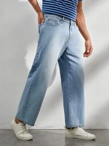 Manfinity Men Bleach Wash Straight Leg Jeans - Light Wash - View 3