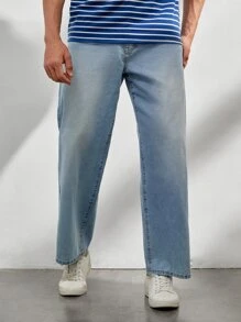 Manfinity Men Bleach Wash Straight Leg Jeans - Light Wash - View 4