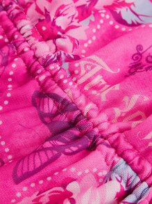 SHEIN ICON Letter & Floral Print Cut Out Drawstring Ruched Front Tube Bodycon Dress