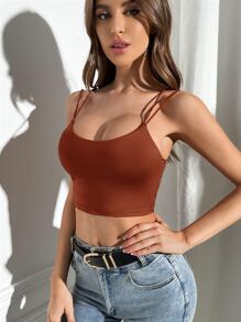 SHEIN PETITE Áo hai dây màu trơn Giải trí - Rỉ Nâu - Xem 4
