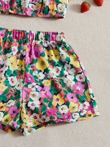 SHEIN 女孩印花挖肩上衣和短褲 - 彩色 - 查看 4