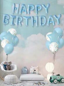 16inch Happy Birthday Balloons - 25pcs Blue Alphabet Balloons Set - Blue - View 1