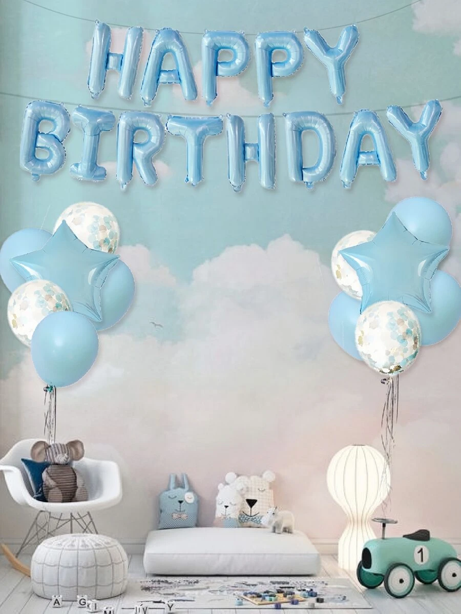 16inch Happy Birthday Balloons - 25pcs Blue Alphabet Balloons Set - Blue - View 1