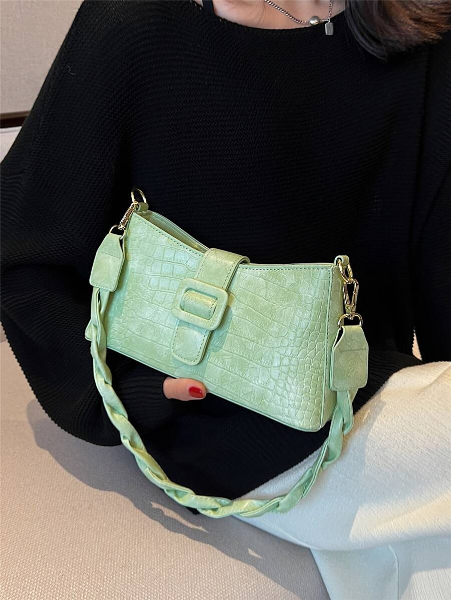 Dập nổi cá sấu Đồ trang trí khóa Cái túi - màu xanh lá - Xem 1