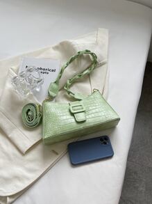 Dập nổi cá sấu Đồ trang trí khóa Cái túi - màu xanh lá - Xem 3