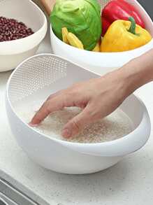 1入組塑料瀝水籃白色多功能廚房水果和蔬菜瀝水籃 - 白色 - 查看 4