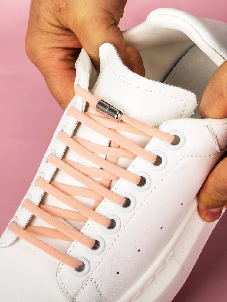 1pair Elastic No Tie Shoelaces Shoe Laces With Capsule Button - Baby Pink - View 1