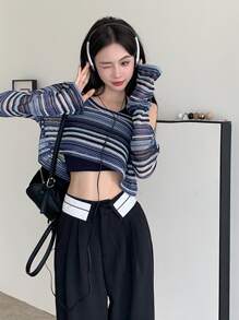 Áo thun nữ Sọc Giải trí - Màu xanh hải quân - Xem 1