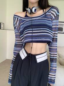 Áo thun nữ Sọc Giải trí - Màu xanh hải quân - Xem 3