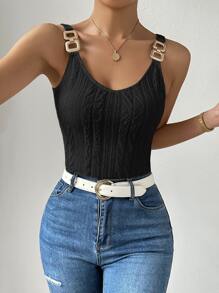 Chiquease Áo hai dây Chuỗi màu trơn Giải trí - màu đen - Xem 1