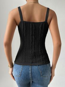 Chiquease Áo hai dây Chuỗi màu trơn Giải trí - màu đen - Xem 2