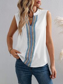 SHEIN Clasi Contrast Trim Notched Neckline Sleeveless Blouse - White - View 6