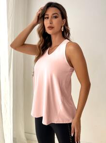 SHEIN Daily&Casual Solid Wrap Back Sports Tank Top - Coral Pink - View 3