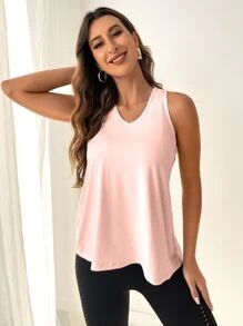 SHEIN Daily&Casual Solid Wrap Back Sports Tank Top - Coral Pink - View 6