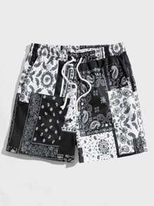 Manfinity VCAY Bărbați eșarfă cachetelerie imprimeu șnur în talie pantaloni scurți baggy bord Cool grafic colorat vacanță plajă
