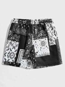 Manfinity VCAY Bărbați eșarfă cachetelerie imprimeu șnur în talie pantaloni scurți baggy bord Cool grafic colorat vacanță plajă