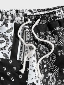 Manfinity VCAY Bărbați eșarfă cachetelerie imprimeu șnur în talie pantaloni scurți baggy bord Cool grafic colorat vacanță plajă