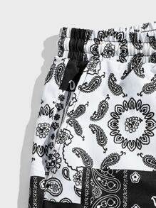Manfinity VCAY Bărbați eșarfă cachetelerie imprimeu șnur în talie pantaloni scurți baggy bord Cool grafic colorat vacanță plajă