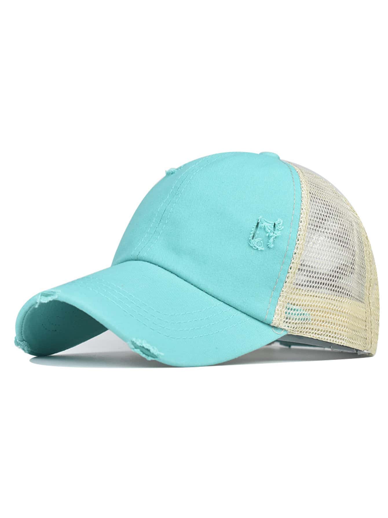 Men Ripped Trucker Hat - Mint Blue - View 1
