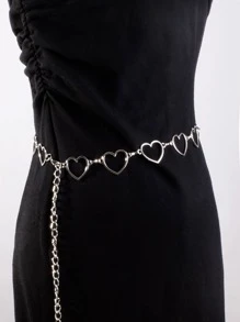 1入組女士愛心裝飾鏈條腰帶 - 銀色 - 查看 1