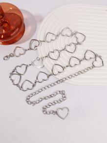 1入組女士愛心裝飾鏈條腰帶 - 銀色 - 查看 2