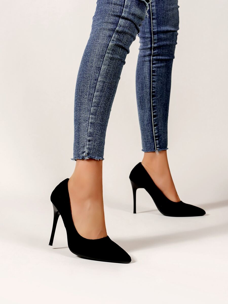 女士尖頭細跟優雅仿麂皮淺口高跟鞋