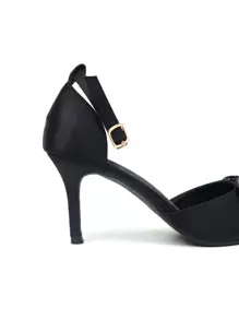 NỮ Pha lê & Trang trí Bow Chóp giầy nhọn Giày cao gót Stiletto Pumps , Buổi tiệc Duyên dáng Đen Chất rắn Xa ten Giày Cao Gót Buộc dây mắt cá chân Đối với Ngoài trời - màu đen - Xem 2