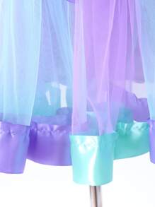 年輕女孩魚鱗印花網狀裙邊派對禮服&髮帶&緞帶