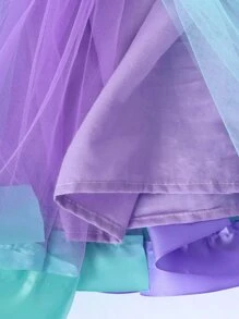 年輕女孩魚鱗印花網狀裙邊派對禮服&髮帶&緞帶