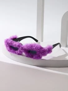 Fluffy Frame Fashion Glasses - Pink - View 1