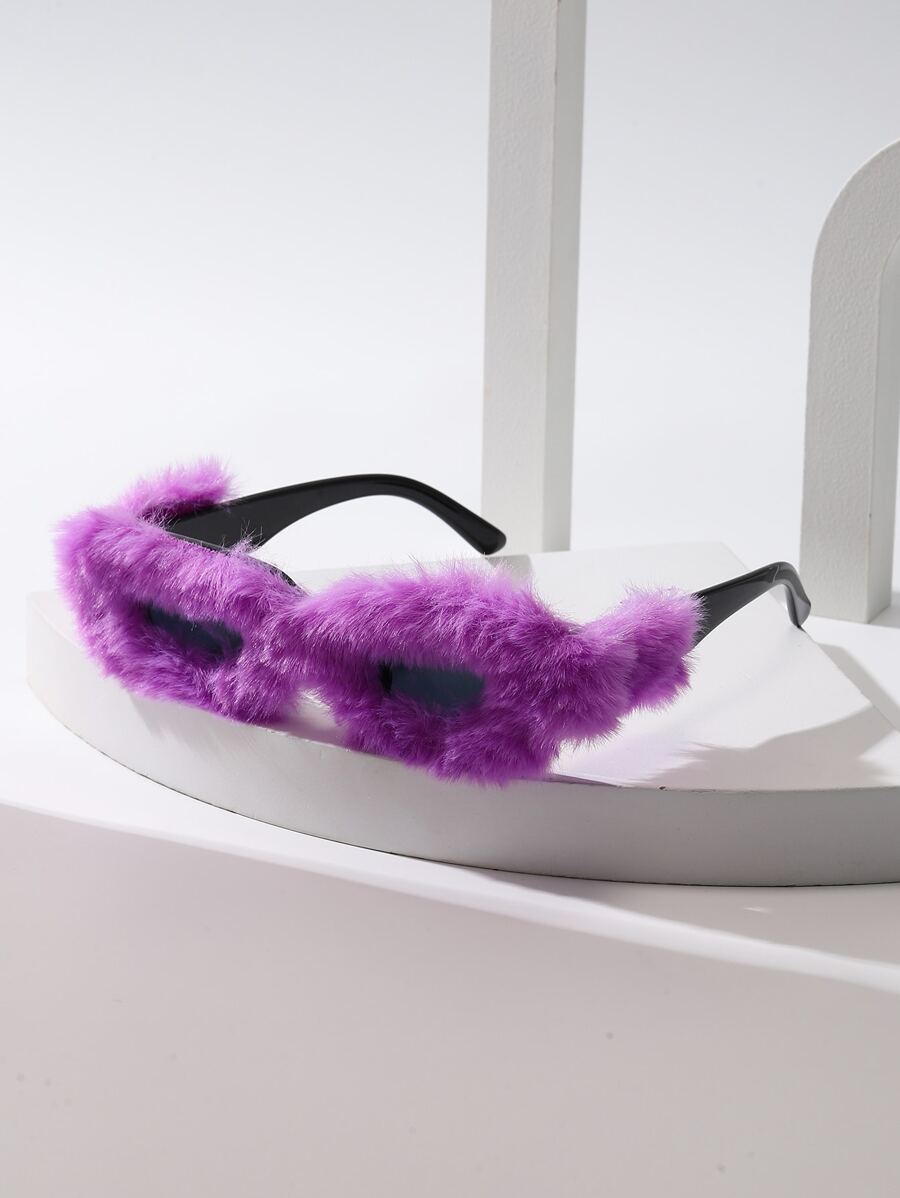 Fluffy Frame Fashion Glasses - Pink - View 1