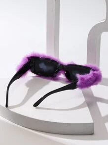 Fluffy Frame Fashion Glasses - Pink - View 2