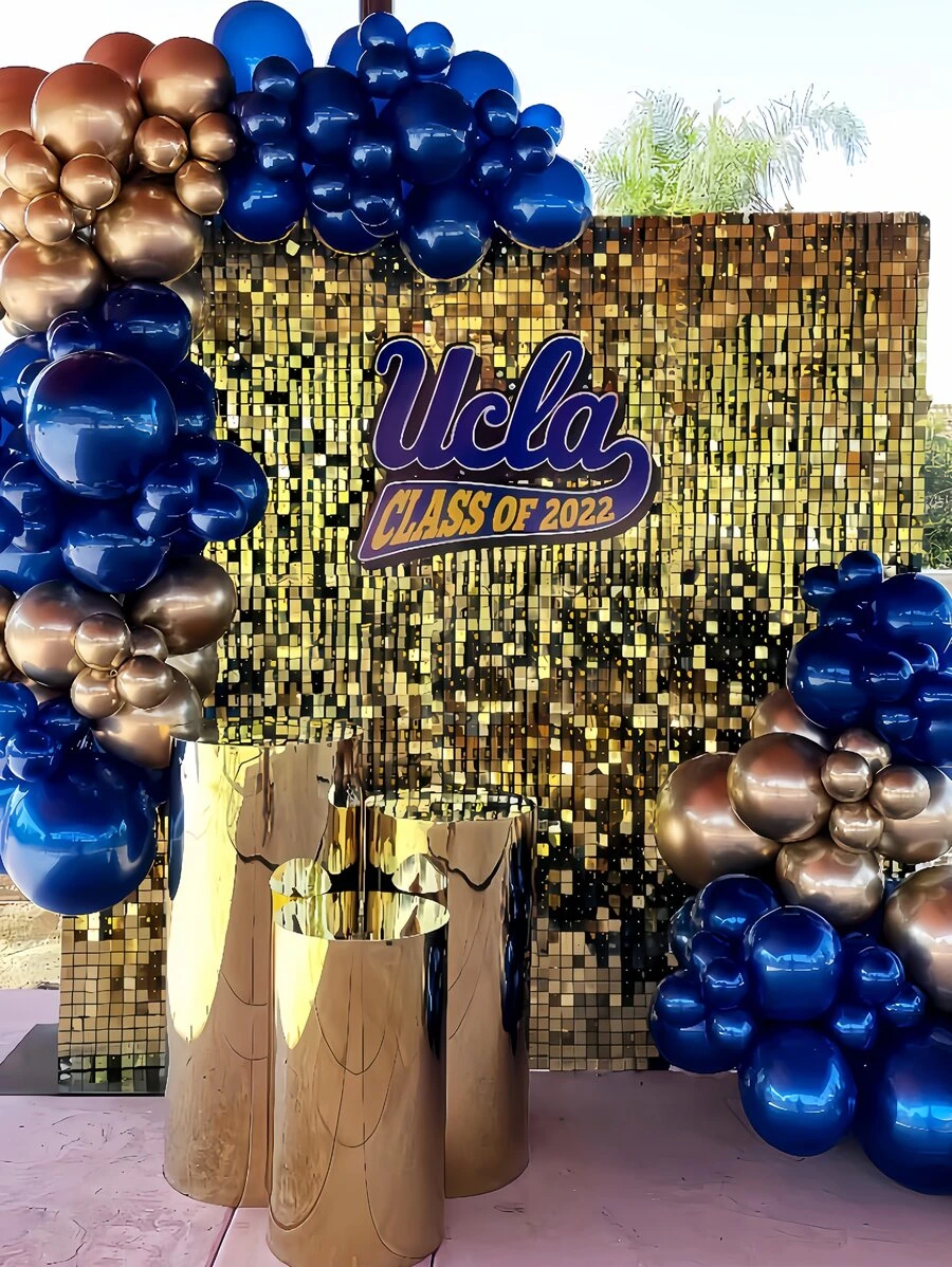 1入組PET流蘇窗簾派對用豪華金屬箔窗簾 - 金色 - 查看 1