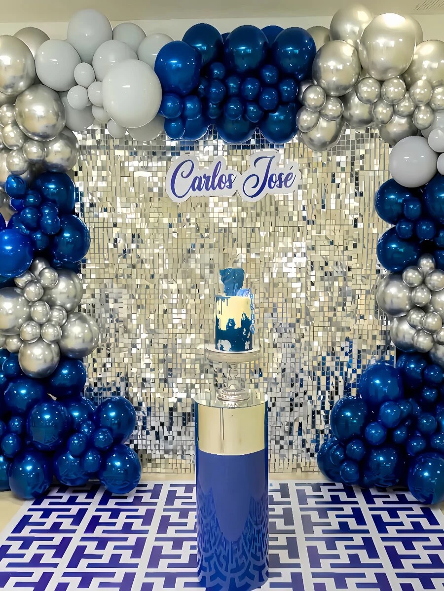 1pc Metallic Decorative Curtain, Silver PET Square Tassel Curtain For Party Decor - Silver - View 1