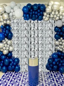 1pc Metallic Decorative Curtain, Silver PET Square Tassel Curtain For Party Decor - Silver - View 2