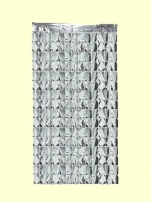 1pc Metallic Decorative Curtain, Silver PET Square Tassel Curtain For Party Decor - Silver - View 3