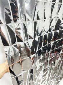 1pc Metallic Decorative Curtain, Silver PET Square Tassel Curtain For Party Decor - Silver - View 5