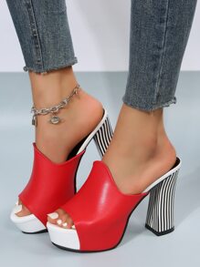 Xăng đan đế xuồng nữ đế xuồng, xăng đan mule thời trang mùa hè - Đỏ - Xem 1