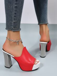 Xăng đan đế xuồng nữ đế xuồng, xăng đan mule thời trang mùa hè - Đỏ - Xem 2